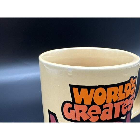 Vintage 1983 Worlds Greatest Mom Yellow Coffee Cup Mothers Day Birthday Gift - Picture 2 of 9